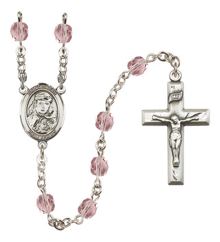 Silver Plated 6mm Fire Polished Saint Sarah Rosary in Light Amethyst