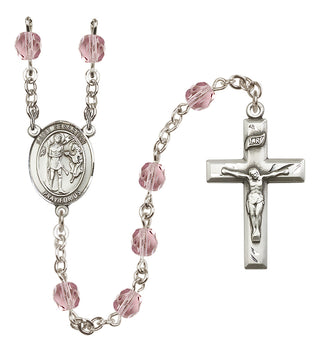 Silver Plated 6mm Fire Polished Saint Sebastian Rosary in Light Amethyst