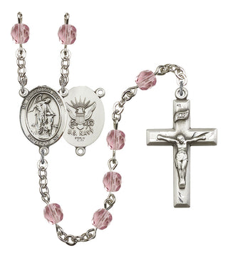Guardian Angel and Navy Rosary with Light Amethyst Beads