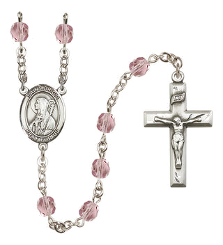 Silver Plated 6mm Fire Polished Saint Brigid of Ireland Rosary in Light Amethyst