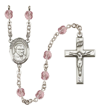 Silver Plated 6mm Fire Polished Saint Vincent de Paul Rosary in Light Amethyst