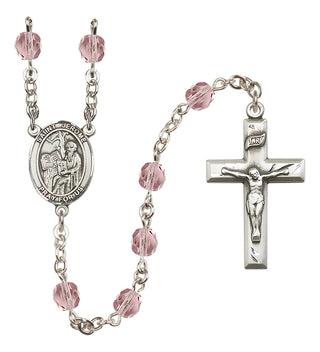 Silver Plated 6mm Fire Polished Saint Jerome Rosary in Light Amethyst