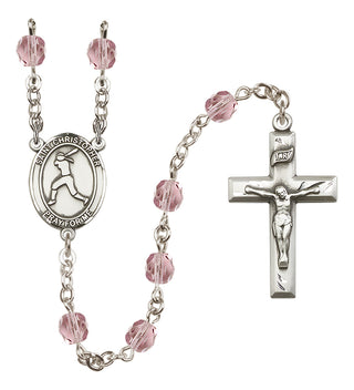 Silver Plated 6mm Fire Polished Saint Christopher/Softball Rosary in Light Amethyst