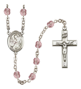 Silver Plated 6mm Fire Polished Saint Alphonsus Rosary in Light Amethyst
