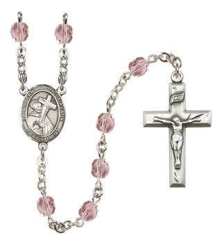 Silver Plated 6mm Fire Polished Saint Bernard of Clairvaux Rosary in Light Amethyst