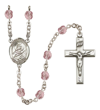 Silver Plated 6mm Fire Polished Saint Perpetua Rosary in Light Amethyst