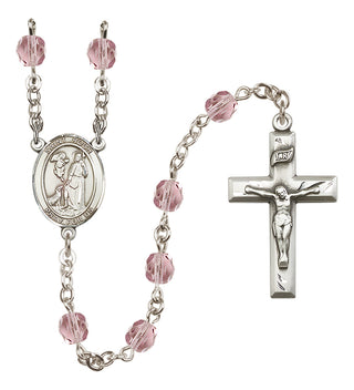 Silver Plated 6mm Fire Polished Saint Roch Rosary in Light Amethyst