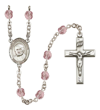Silver Plated 6mm Fire Polished Saint Arnold Janssen Rosary in Light Amethyst