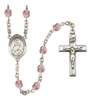 Silver Plated 6mm Fire Polished Immaculate Heart of Mary Rosary in Light Amethyst