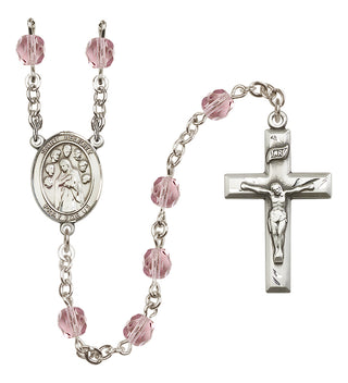 Silver Plated 6mm Fire Polished Saint Felicity Rosary in Light Amethyst