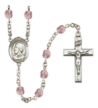 Silver Plated 6mm Fire Polished Pope Saint Eugene I Rosary in Light Amethyst