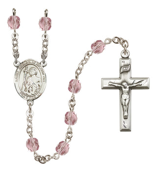 Silver Plated 6mm Fire Polished Saint Adrian of Nicomedia Rosary in Light Amethyst