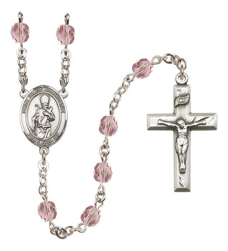Silver Plated 6mm Fire Polished Saint Simon the Apostle Rosary in Light Amethyst