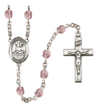 Silver Plated 6mm Fire Polished Saint Honorius of Amiens Rosary in Light Amethyst