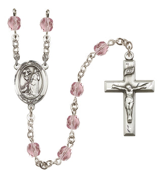 Silver Plated 6mm Fire Polished Saint Rocco Rosary in Light Amethyst