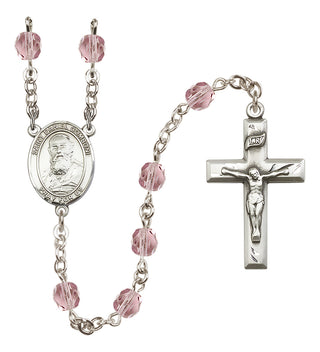 Silver Plated 6mm Fire Polished Saint Daniel Comboni Rosary in Light Amethyst