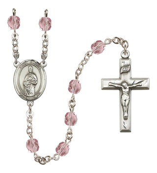 Silver Plated 6mm Fire Polished Saint Eligius Rosary in Light Amethyst