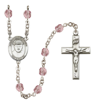 Silver Plated 6mm Fire Polished Saint Damien of Molokai Rosary in Light Amethyst