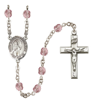 Silver Plated 6mm Fire Polished Saint Anthony Mary Claret Rosary in Light Amethyst