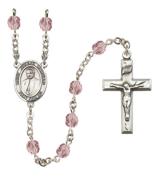 Silver Plated 6mm Fire Polished Saint Joseph Marello Rosary in Light Amethyst