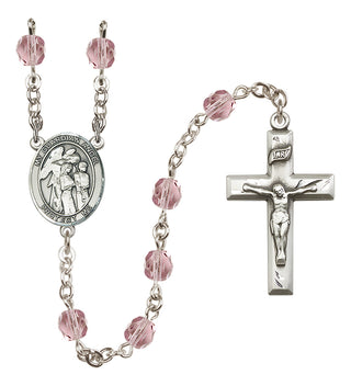 Silver Plated 6mm Fire Polished Guardian Angel w/Children Rosary in Light Amethyst