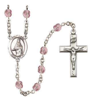 Silver Plated 6mm Fire Polished Saint Emma Uffing Rosary in Light Amethyst