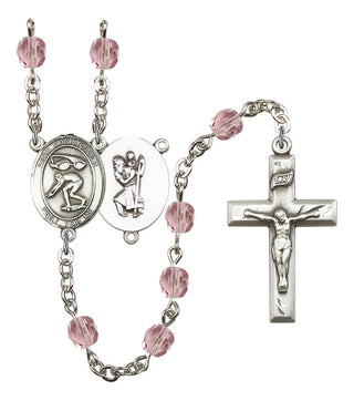 Saint Christopher and Swimming Rosary with Light Amethyst Beads