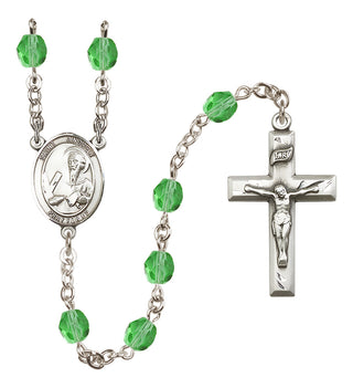 Silver Plated 6mm Fire Polished Saint Andrew the Apostle Rosary in Peridot