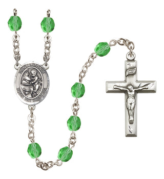 Silver Plated 6mm Fire Polished San Antonio Rosary in Peridot