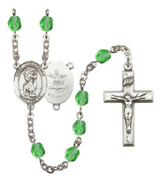 Saint Christopher and Army Rosary with Peridot Beads