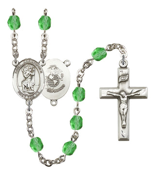 Saint Christopher and Marines Rosary with Peridot Beads