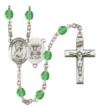 Silver-Plated 6mm Saint Christopher / Navy Rosary