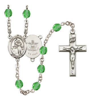 Silver Plated 6mm Fire Polished Saint Joan of Arc / Army Rosary in Peridot