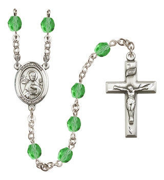 Silver Plated 6mm Fire Polished Saint John the Apostle Rosary in Peridot