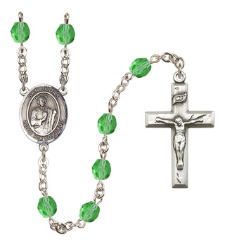 Silver Plated 6mm Fire Polished San Judas Rosary in Peridot