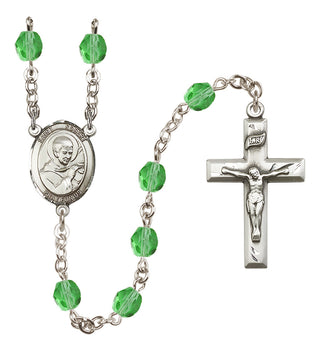 Silver Plated 6mm Fire Polished Saint Robert Bellarmine Rosary in Peridot