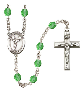Silver Plated 6mm Fire Polished Saint Christopher/Cheerleading Rosary in Peridot