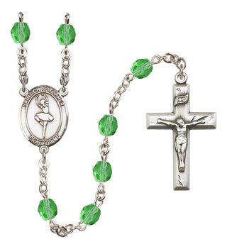 Silver Plated 6mm Fire Polished Saint Christopher/Dance Rosary in Peridot