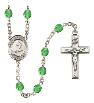 Silver-Plated 6mm Saint Christopher / Skiing Rosary