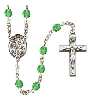 Silver Plated 6mm Fire Polished Saint Germaine Cousin Rosary in Peridot