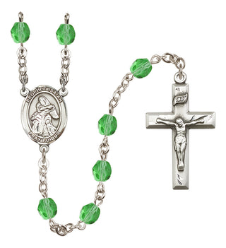 Silver Plated 6mm Fire Polished Saint Isaiah Rosary in Peridot