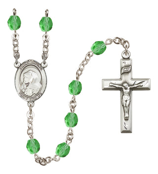 Silver Plated 6mm Fire Polished Saint Bruno Rosary in Peridot