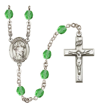 Silver Plated 6mm Fire Polished Saint Aedan of Ferns Rosary in Peridot