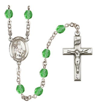 Silver Plated 6mm Fire Polished Saint Amelia Rosary in Peridot