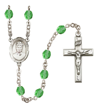 Silver Plated 6mm Fire Polished Saint Josephine Bakhita Rosary in Peridot