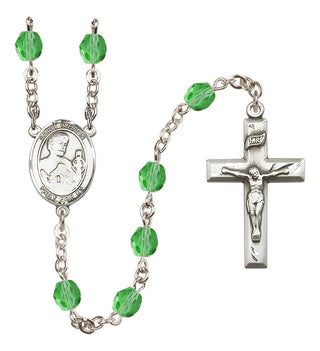 Silver Plated 6mm Fire Polished Saint Kieran Rosary in Peridot
