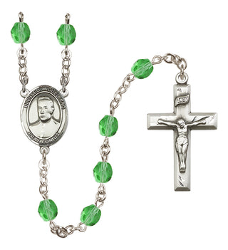 Silver Plated 6mm Fire Polished Blessed Miguel Pro Rosary in Peridot