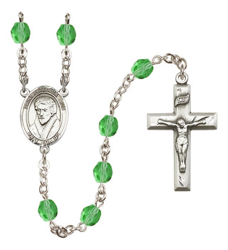 Silver Plated 6mm Fire Polished Saint Peter Canisius Rosary in Peridot