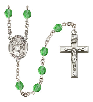 Silver Plated 6mm Fire Polished Saint Theodore Stratelates Rosary in Peridot
