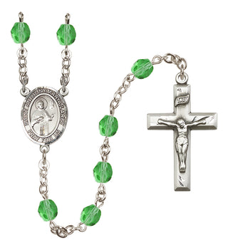 Silver Plated 6mm Fire Polished Saint Anthony Mary Claret Rosary in Peridot